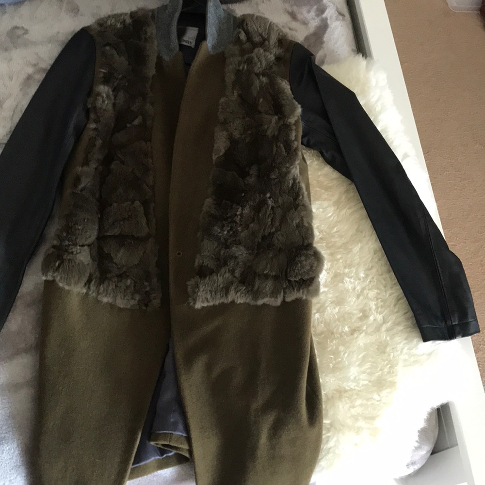 ASOS JNBY wool leather shearling panel coat size 4